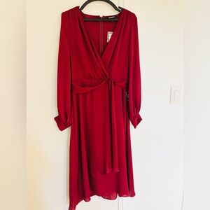 Express long sleeve evening dress faux wrap